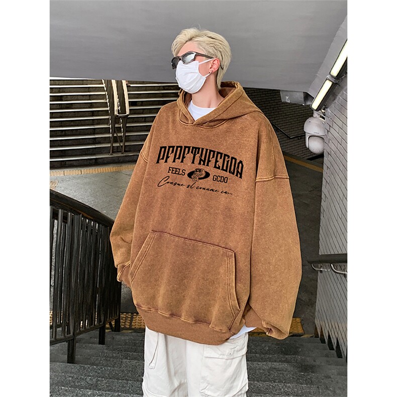 得物抖音高品质360克重磅做旧炒雪花印花连帽水洗卫衣ASL1602,男装卫衣,电商A443