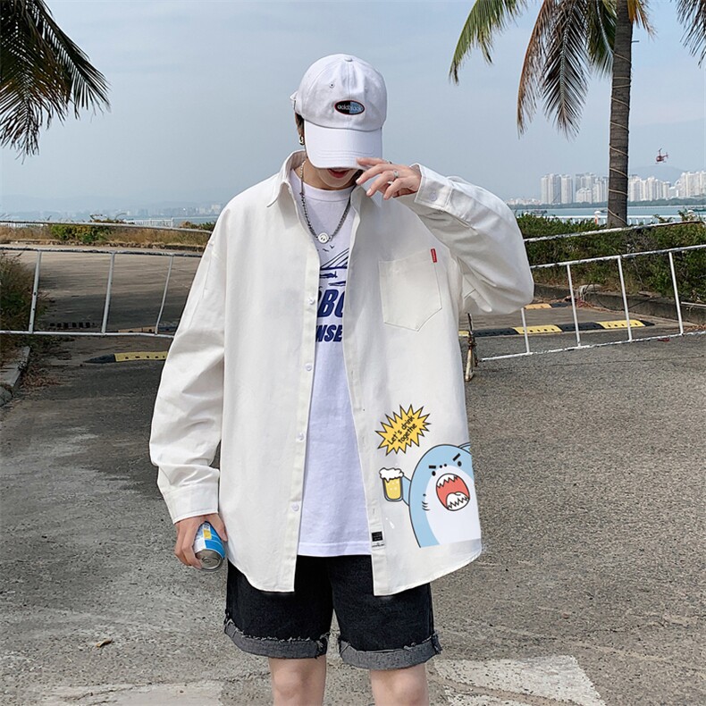 春季长袖衬衫男宽松港风衬衣男外套男CSCS274-P35,男装衬衫,电商B371