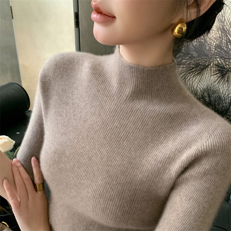 2025新半高领五分袖羊毛针织衫女内搭毛衣中袖无缝上衣打底,针织衫/毛衣,皓宇羊绒