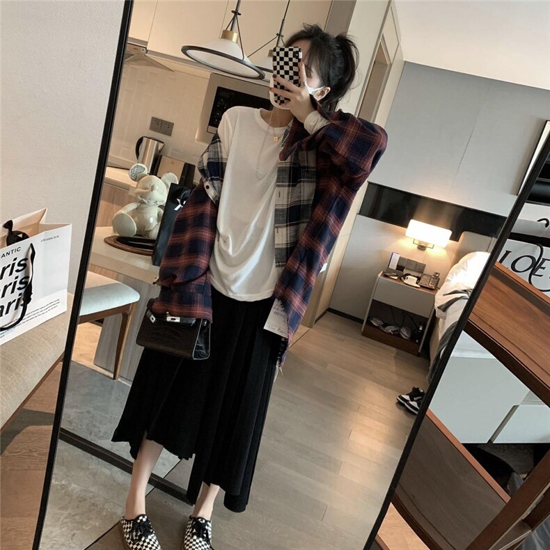 磨毛格子衬衫，女装衬衫，XTZ style