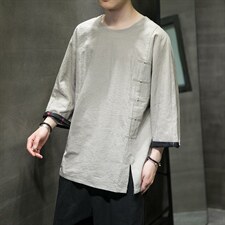 2025夏季风男装棉麻短袖t恤男复古大码QT6008-1/T063-P60，男装T恤，电商A008