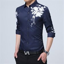 C838男士长袖衬衫印花青年韩版商务休闲白衬衣修身正装潮，男装衬衫，电商D310（原电商305）