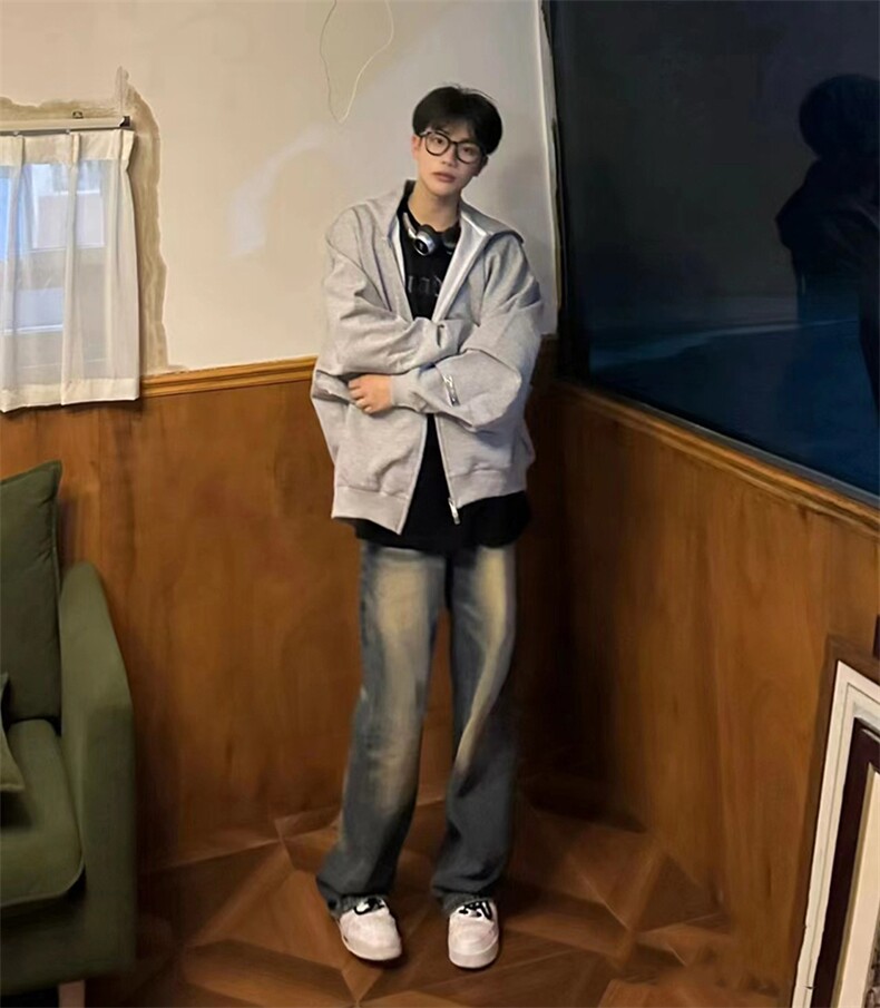 美式ins高街hiphop重工艺水洗微喇复古蓝牛仔裤货号K2320-1P55,男装牛仔裤,电商A063