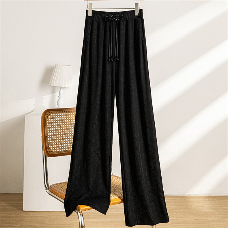 2024秋款优雅丝滑黑色阔腿裤显瘦高腰宽松休闲裤，女装休闲裤，米咔羊绒