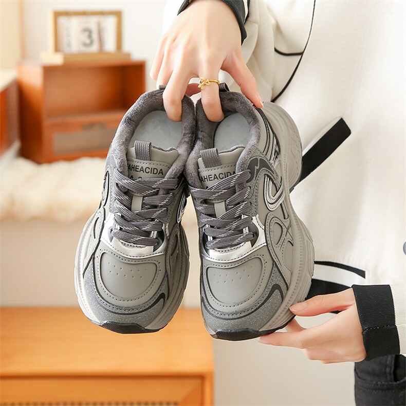 韩版老爹鞋女2024冬季加绒保暖厚底ins学生休闲运动棉鞋女，女鞋休闲鞋，电商A223