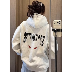 白花灰排扣连帽卫衣男女秋冬加绒加厚520g重磅硬挺外套 W8318图片