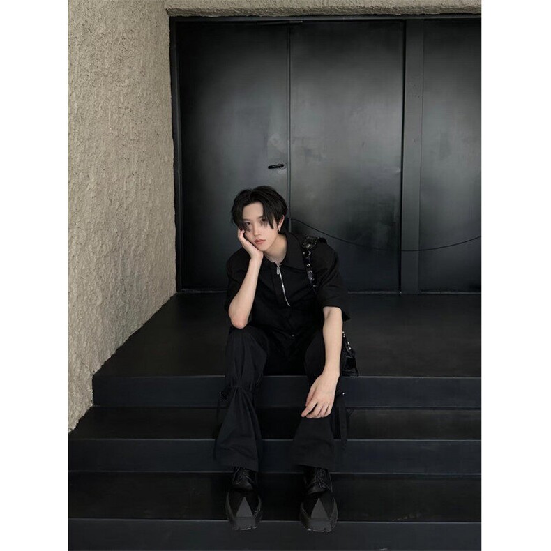 港风复古短袖衬衫男女夏季休闲别致正肩上衣小众设计感POLO领衬衣,男装衬衫,星座506A