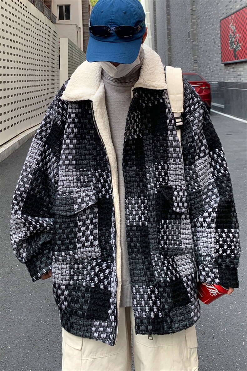 港风羊羔毛棉衣男大码休闲上衣潮牌冬季加厚外套M16P120控158,男装棉衣,电商A157