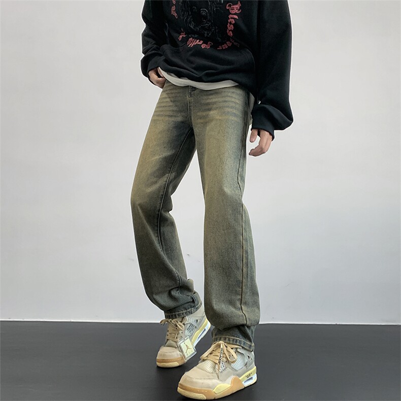 美式牛仔裤男秋季水洗做旧长裤高街直筒裤子   A080-9601-P40控68图片