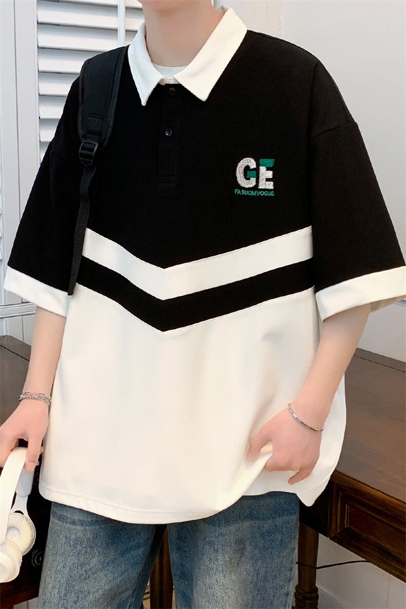 2023夏上新学生撞色拼接半袖简约刺绣短袖T恤男女628-P40控价68,男装T恤,电商A441-1