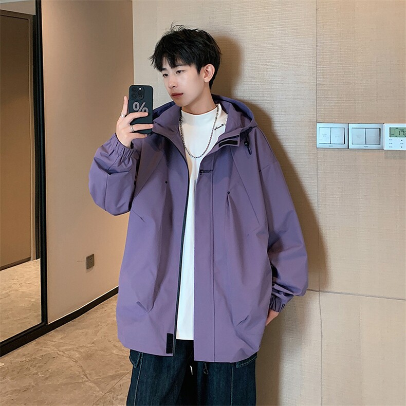 JK745P78港风二开宽松冲锋衣工装夹克百搭落肩简约上衣外套,男装夹克,星座1204-3