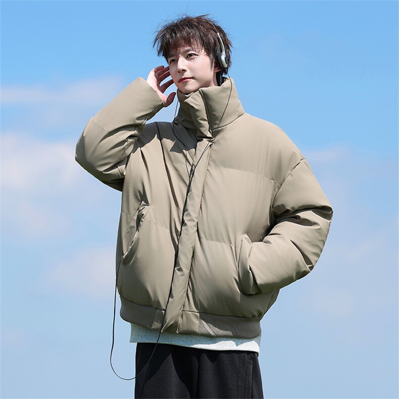 现货5W件冬季三防重磅硬挺boxy短款羽绒立领PU皮棉衣外套加厚棉服,男装棉衣,电商A486-1