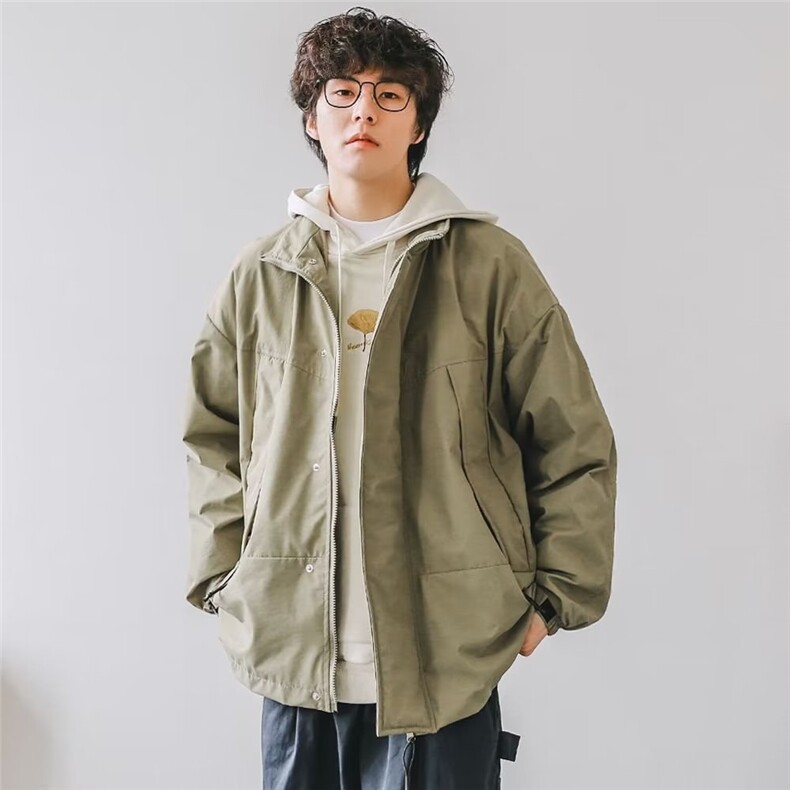 W554-P98冬季日系复古街头宽松加厚棉服防风保暖纯色工装外套,男装棉衣,星座911-1