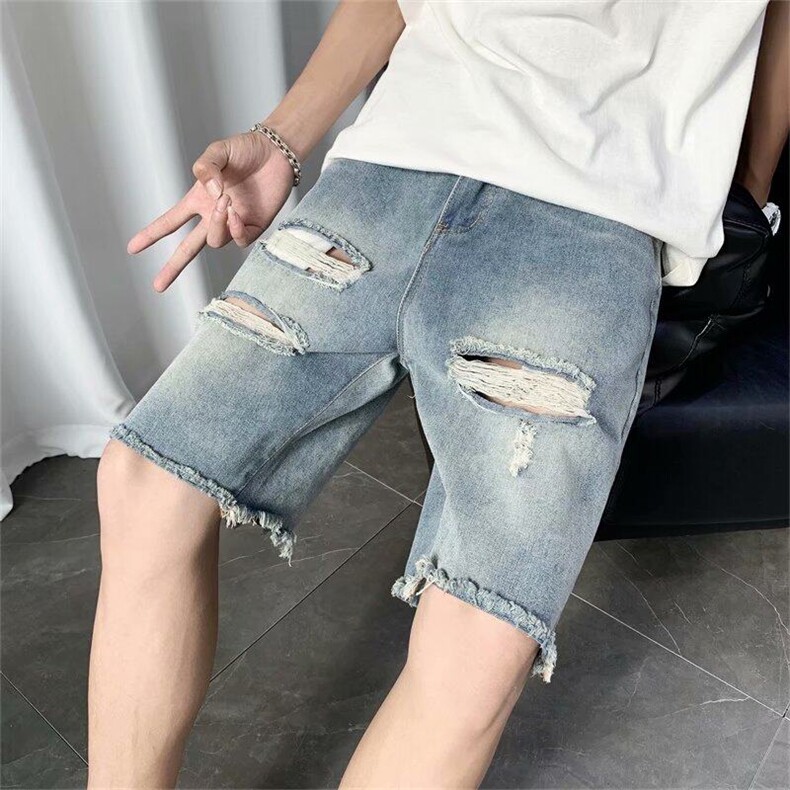 夏季五分牛仔短裤男图片