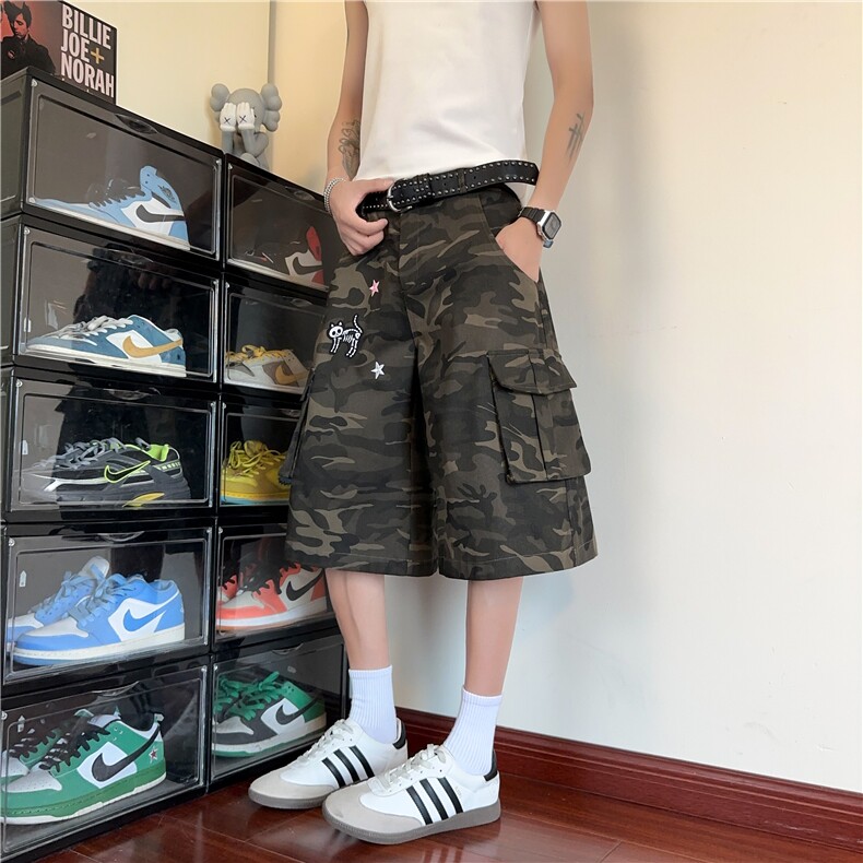 抖音品质美式高街迷彩七分裤宽松牛仔裤B315-K25581-特p40控78,男装休闲裤,电商B315