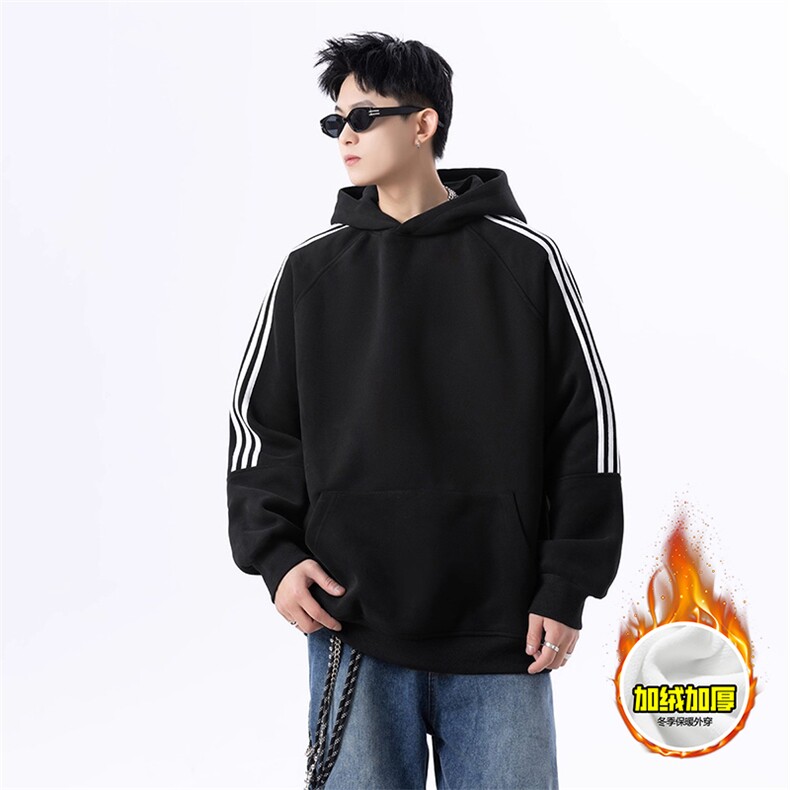480G重磅加绒硬挺boxy男女秋冬美式高街结构三条杠织带卫衣厚外套，女装短外套，电商A486-1