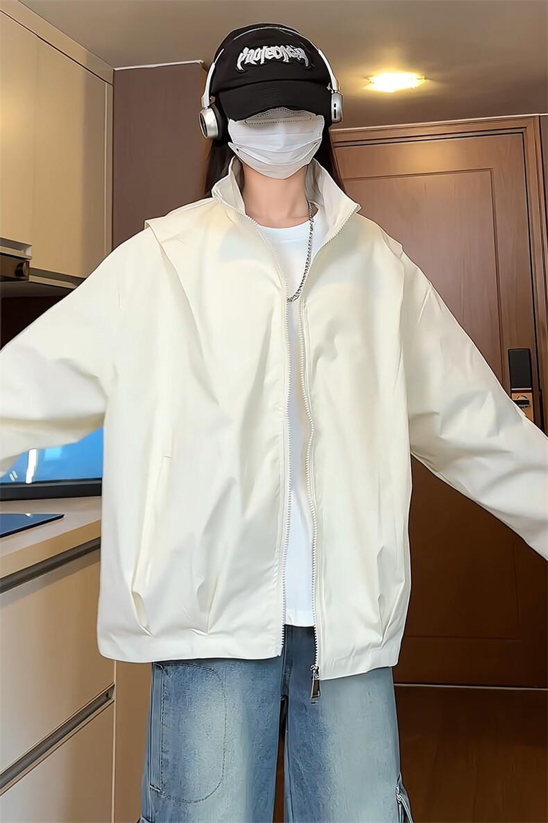 渐变防水冲锋衣男女秋冬季小众设计感情侣外套松弛感穿搭立领夹克,男装夹克,电商B371