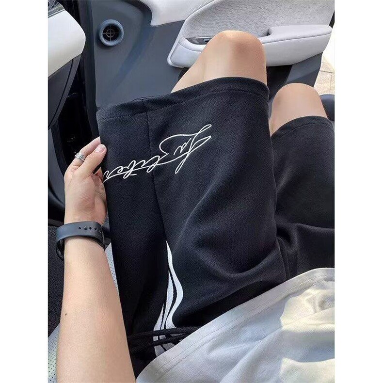 W10101-P33网图现货美式刺绣条纹休闲短裤潮牌宽松三条杠五分裤,男装牛仔裤,星座1608-2