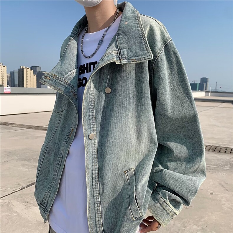 美式hiphop牛仔外套男春秋季设计感上衣宽松立领工装夹克JK8604,男装夹克,星座1116A-1（原606A）