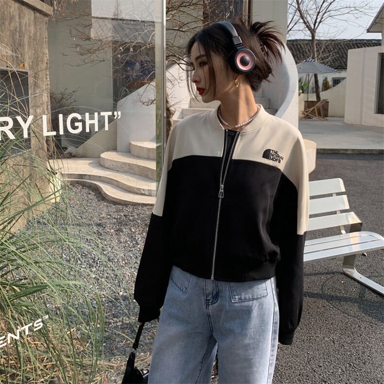 2025春秋季新款设计感小众拼接撞色短款外套女春秋棒球服夹克上衣,女装短外套,天丽