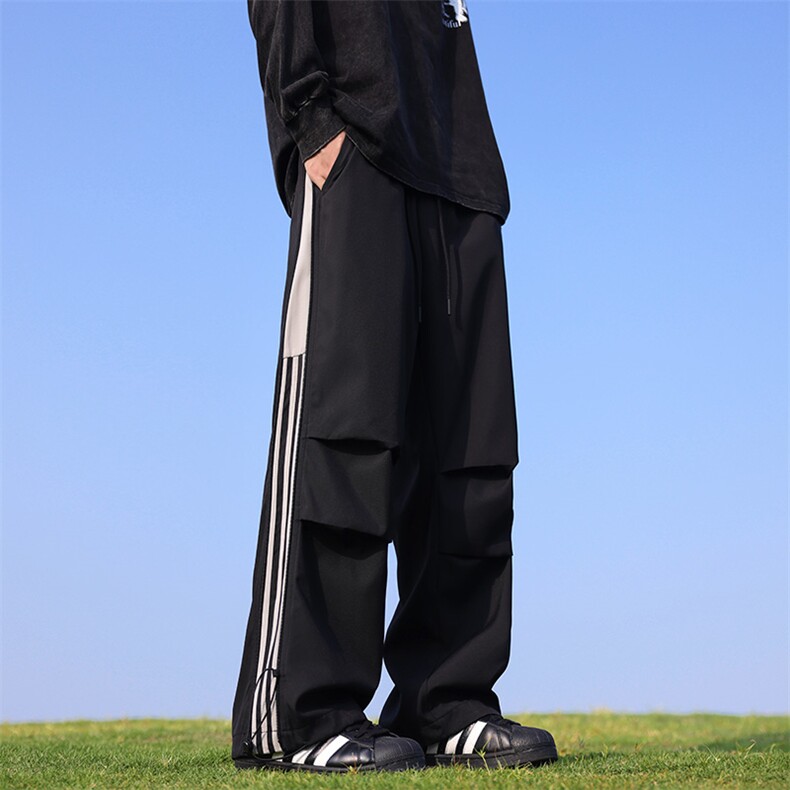 港风秋季新款宽松大码防水垂感两条杠休闲裤男MYK24-9852-P45,男装休闲裤,星座717