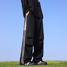 港风秋季新款宽松大码防水垂感两条杠休闲裤男MYK24-9852-P45，男装休闲裤，星座717