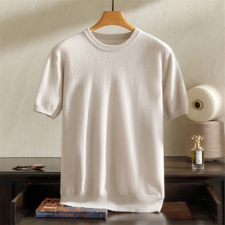 2025年秋季新款百搭12针平面圆领半袖，男装羊绒套衫，澳坤羊绒