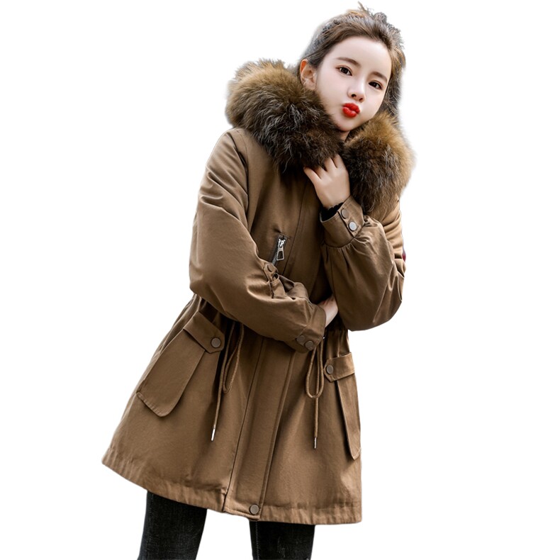 棉衣/棉服2021新款冬仿羊羔毛中长款工装带帽派克服女外套,女装派克服,瑶迪依秀