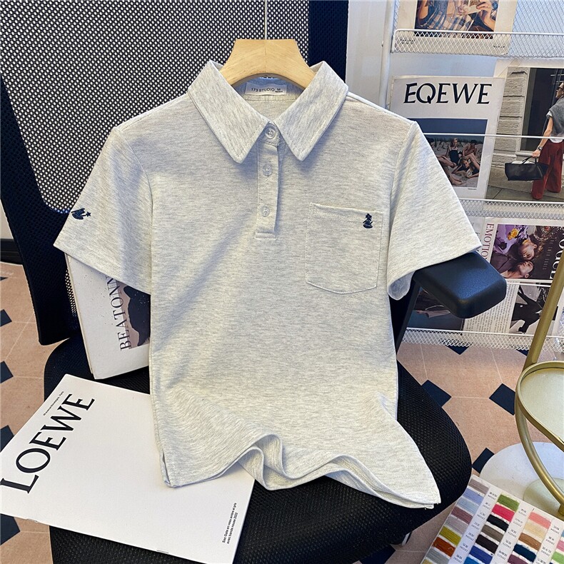 TT058-P45短袖t恤女夏2025新款短款潮刺绣口袋正肩翻领上衣女装，男装T恤，星座911-3