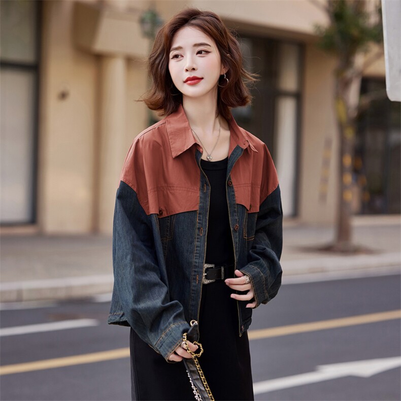 牛仔外套女2024秋新款小个子欧货漂亮洋气减龄短款休闲拼接薄夹克,女装牛仔外套,依路服饰