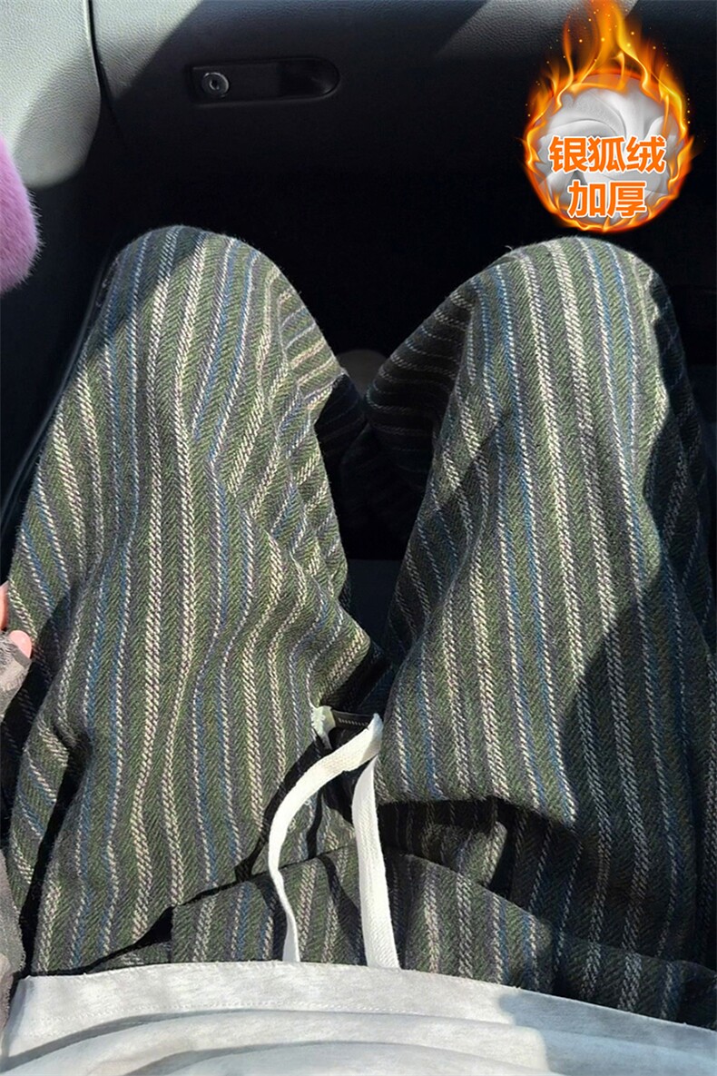 保暖复合银狐绒呢料男大码条纹直筒休闲裤K5680J加绒-特P48控88,男装棉衣,电商A001-1