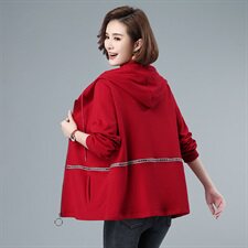 2021春秋装新品连帽纯棉女士外套40-49周岁纯色全棉上衣自主图，女装短外套，伊满意