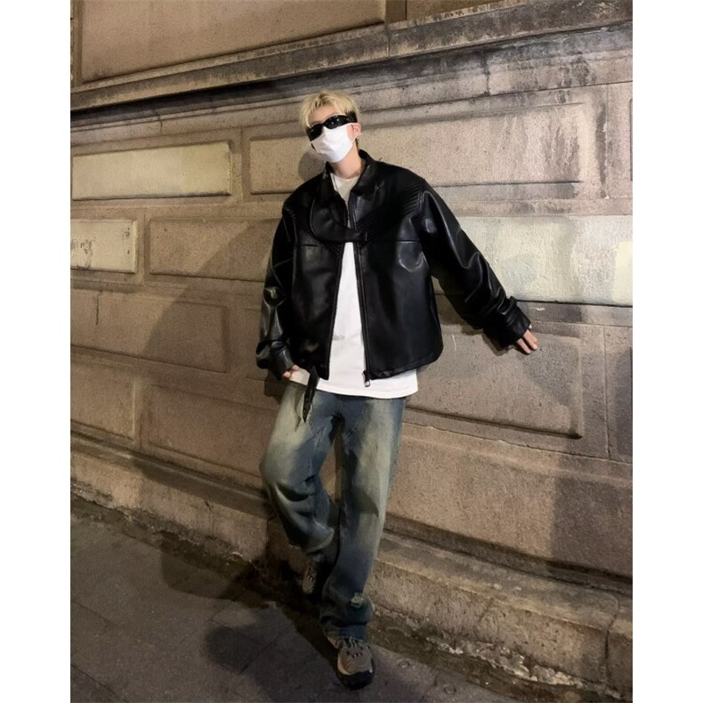派克服男秋冬通勤宽松休闲痞帅机车皮衣夹克短款防风外套,男装夹克,星座716-2