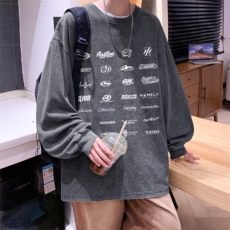 直播品质重磅纯棉美式蜡染水洗做旧潮牌宽松长袖t恤CT335特P38,男装T恤,电商A486