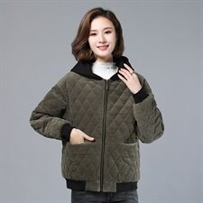 2025秋冬时尚女装连帽拼接灯芯绒外套显瘦保暖棉服，女装棉衣/棉服，叶笙衣