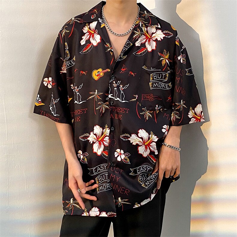 2025夏季印花衬衫时尚青春流行高街宽松型短袖潮流男CS1324-P35,男装T恤,电商A062