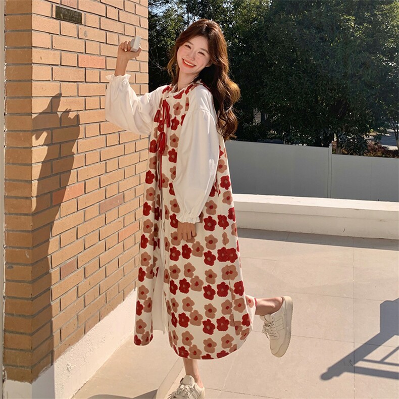 法式甜美碎花罩衫连衣裙套装女春秋2025新款多巴胺流行爆款长裙子,女装连衣裙,2D080