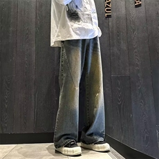 牛仔裤男秋季渐变水洗做旧痞帅微喇裤子高街宽松K7027-P45，男装牛仔裤，星座1109-3