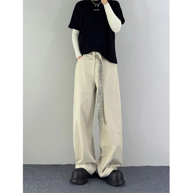 小众设计感蛇皮纹腰带阔腿弯刀裤男女街头宽松直筒休闲裤KA156,男装休闲裤,星座1116A（原606A-3）