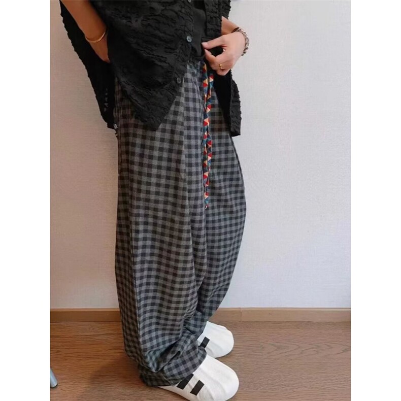 棋盘格子阔腿裤男女秋冬2025新款宽松加绒休闲裤子K6813-P49,男装卫衣,星座412-3