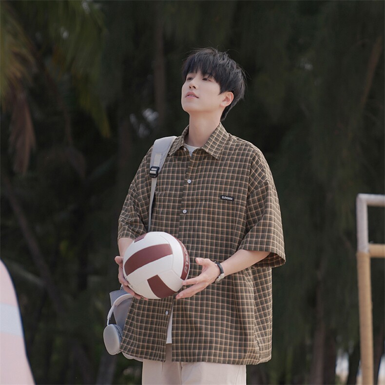 潮男复古衬衫港风日系衬衫短袖外套翻领B225-C6060-P70-X88，男装T恤，电商B225