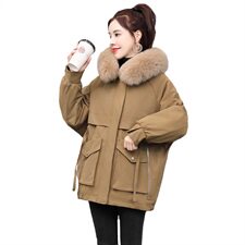 加绒加厚派克棉服女2025冬季新款连帽棉衣宽松休闲百搭小个子棉袄，女装棉衣/棉服，采品优优