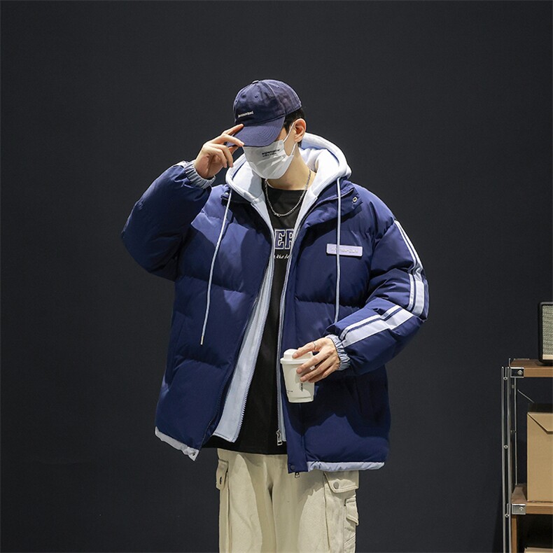 棉衣男冬新款男士青年保暖棉服情侣款假两件加厚连帽外套M082-P65图片