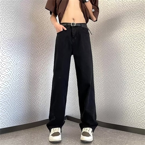 美式vibe裤子高街水洗牛仔裤男设计感小众拉链裤Z101P42图片