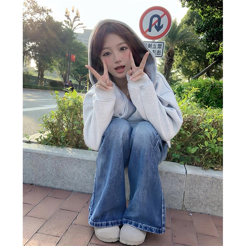抖音得物品质26春装美式重磅结构斜拉链高领连帽卫衣开衫外套W61,女装短外套,电商A486-1