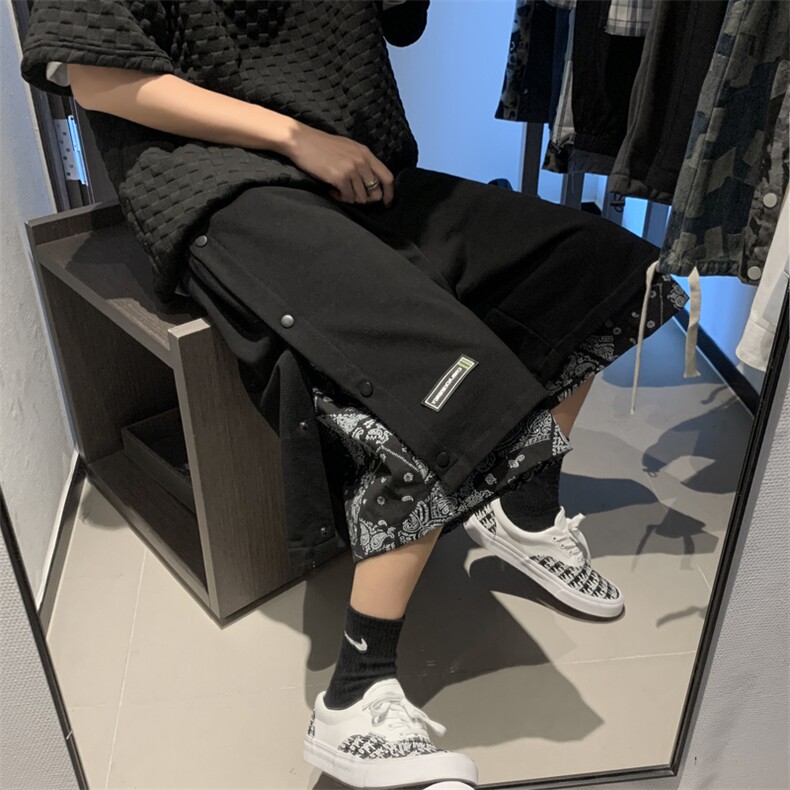 腰果花假两件排扣五分休闲运动短裤男潮流夏季宽松篮球裤D874-P28,男装休闲裤,星座1008