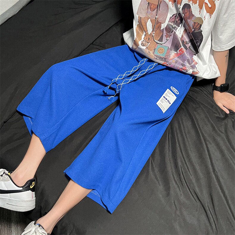 B221 2023夏装新款青少年港风休闲华夫格七分裤子 LK22019-P45图片