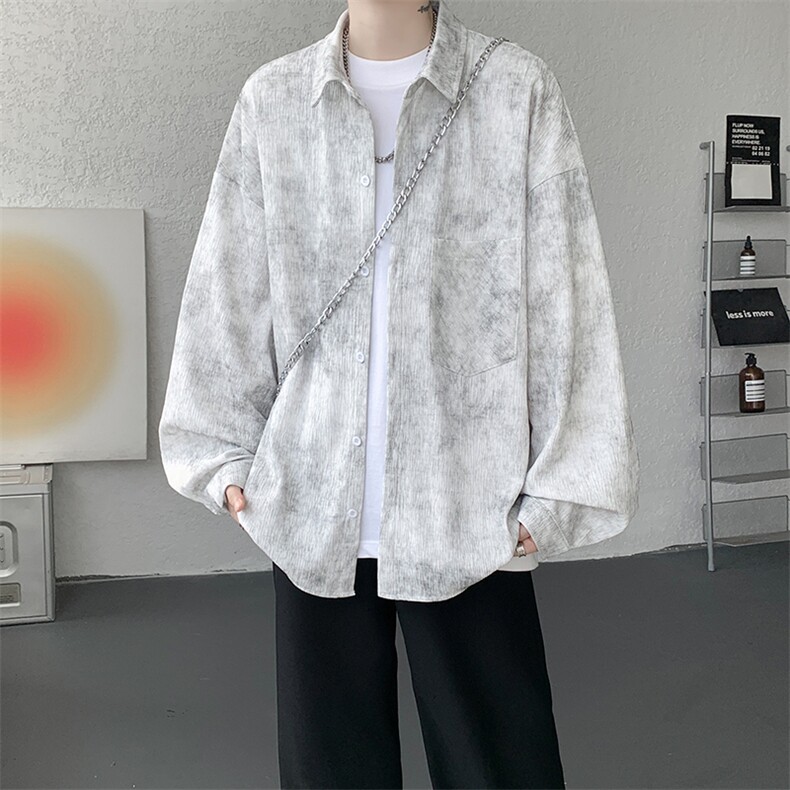 衬衫男秋季新款港风宽松大码扎染肌理感长袖衬衣CS7012-P38，男装衬衫，星座214-3