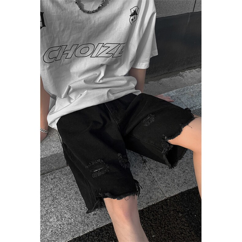 现货 夏季美式复古毛边短裤五分乞丐破洞牛仔裤男 K5808-P35 控58图片