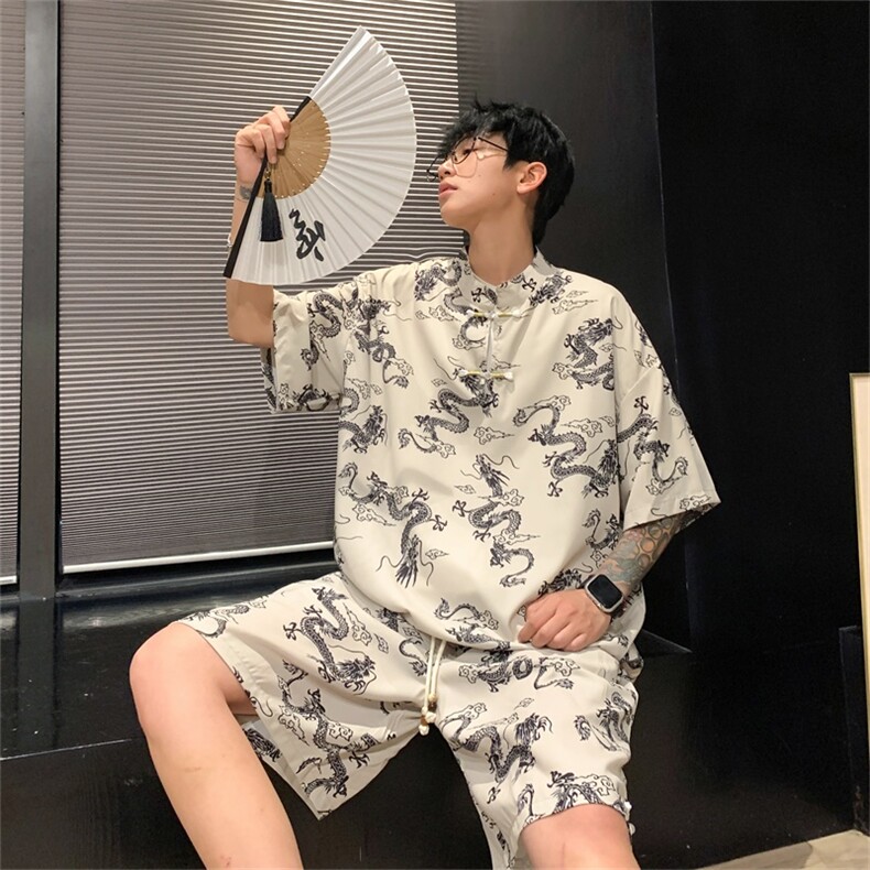 DSA028-TZ2402特P50量大优供视频新风龙纹冰丝短袖短裤套装男,男装休闲套装,电商A028